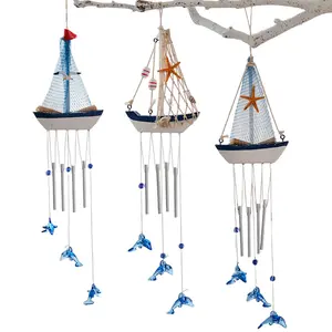 Wooden Ocean Element Wind Chime Decoration, Nautical Theme Ornament, Casual Home Style, Mediterranean Sea Decor, Suitable for Home Office