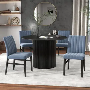 Roundhill Furniture Henriet 5-Piece Pedestal Dining Set, Round Dining Table with Four Chairs