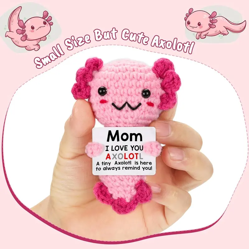 Mini Crocheted Axolotl Stuffed Toy - BPA-Free, 3.14 x 2.36 inches, 12 Years Above, Unisex Desk Stress Relief, House Decoration, Birthday Gift, Gift Cards Compatible (Pairs with Necklace, Bracelet, Blanket, Flowers, Candle, Mug for Express Love)