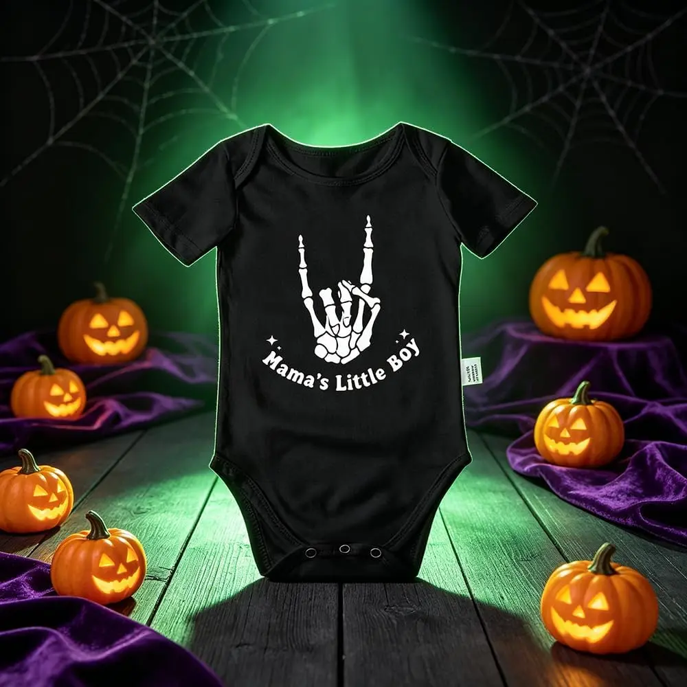 Mama's Little Boy Skeleton Hand Baby Bodysuit, Unisex Kids' Jumpsuit Top, 0-24M Boys' Fashion Little Kid Outfit