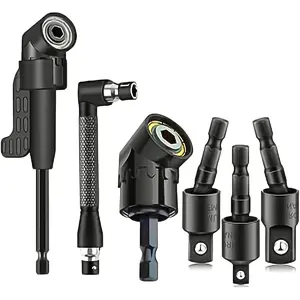 6pcs Right Angle Drill Attachment Set, Includes 3 360° Rotatable Socket Adapters, 2 Hex Shank Drill Adapters, 90° Bevel Drill Bits, Drill Tool