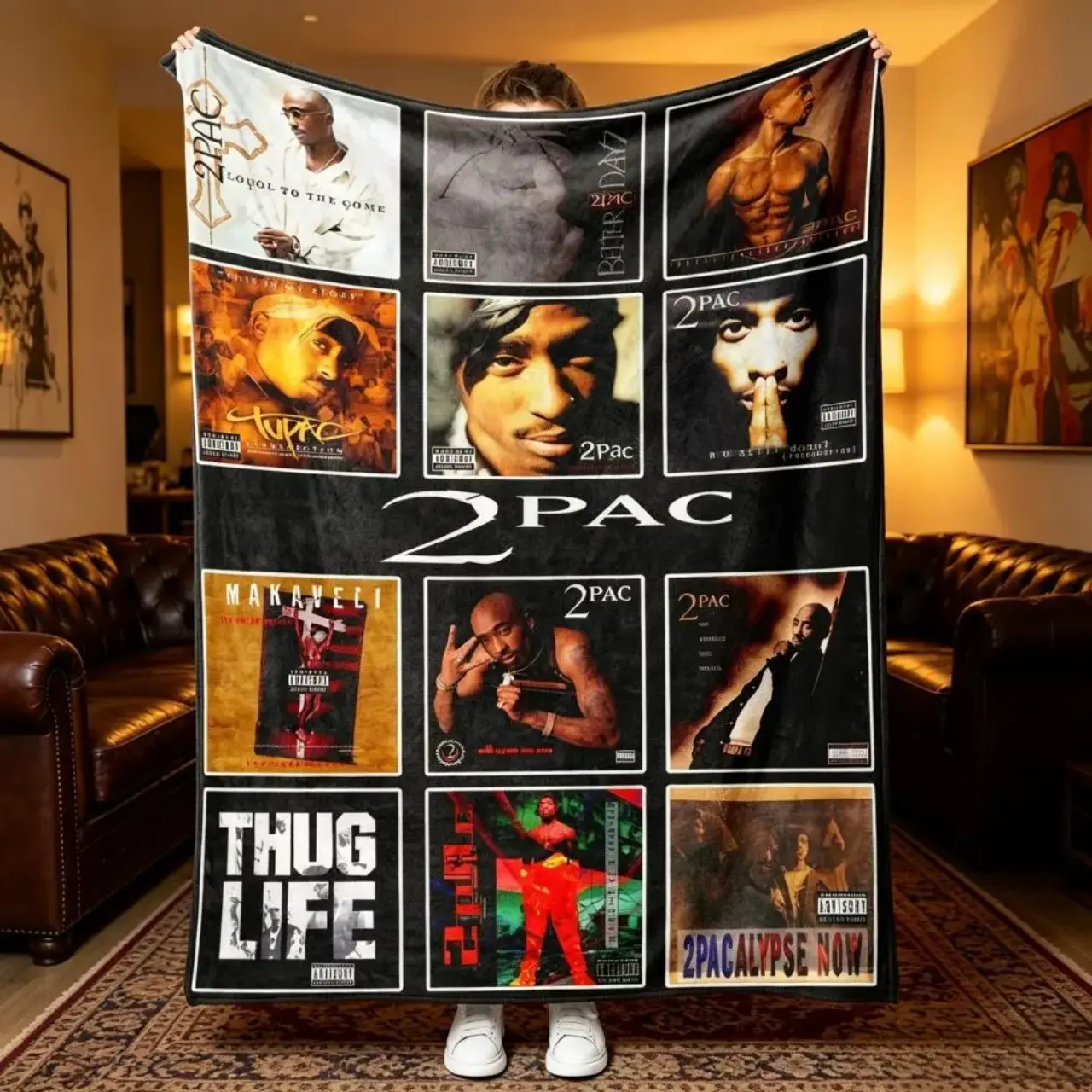 2Pac Tupac Shakur Hip Hop Rap Legend Throw Blanket Soft Cozy Plush Flannel Fleece Bed Blanket Music Album Cover Blanket for Couch Sofa Bedroom Decor, Lightweight Warm Blanket for Rap Fans, Collectors, Birthday Gifts, Holiday Gifts