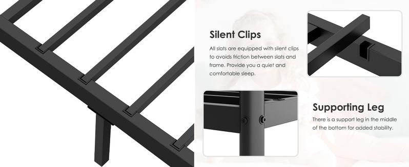 Bunk Bed Twin Over Full Size, Quiet & Sturdy Space-Saving Metal Bunk Bed with 9.8-Inch Guardrail and Ladder for Kids, Teens, And Adults, Black Heavy-Duty Frame with 400 lbs Capacity for Small Bedrooms & Shared Rooms