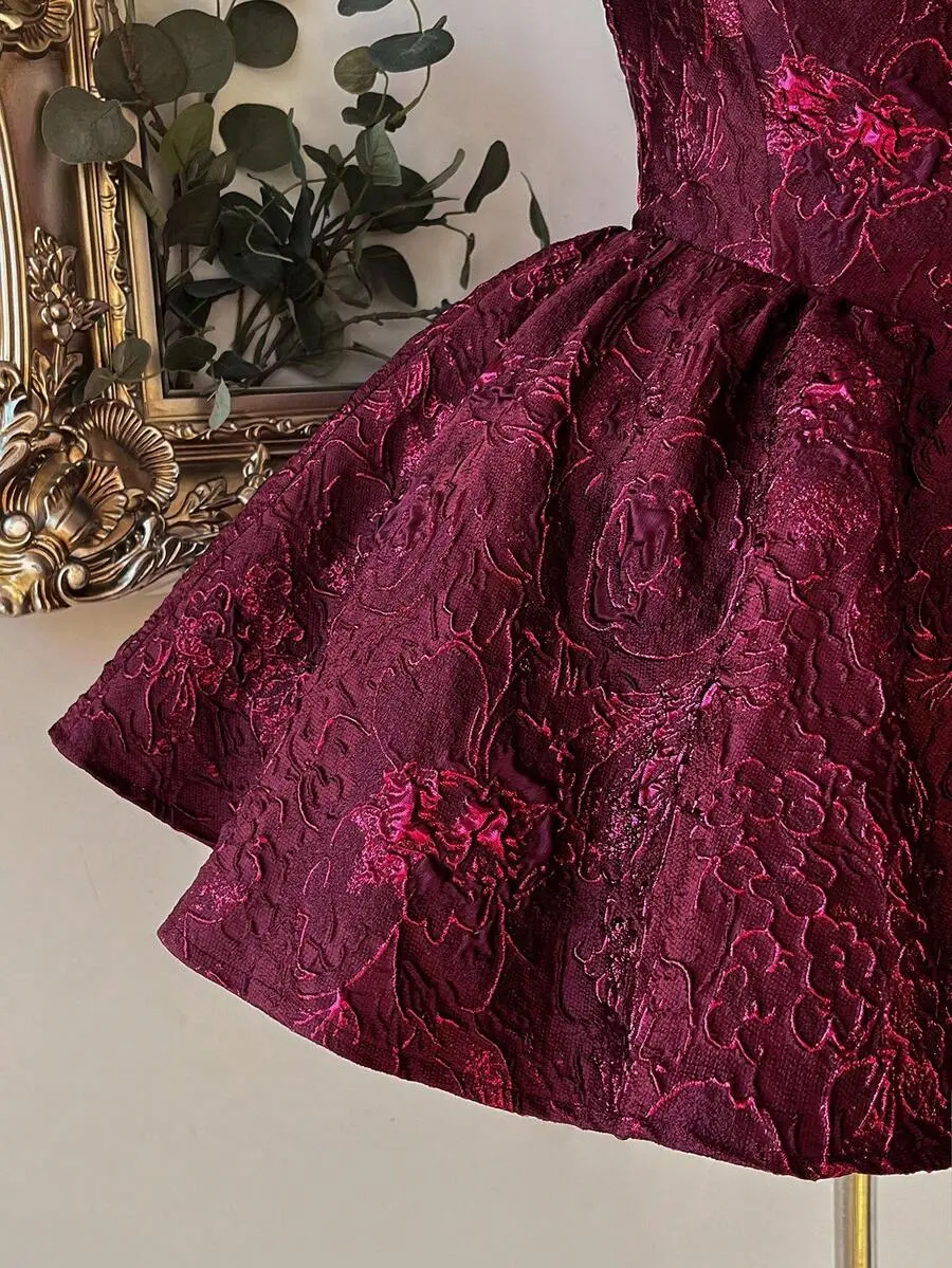 burgundy jacquard dress Modest Charming Burgundy Long Prom Dresses Vintage Evening Dresses Wit