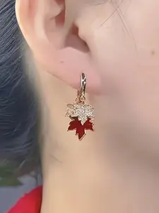 Women's Elegant Vintage Maple Leaf Earrings, Alloy, Cubic Zirconia, All Seasons, Festival Gift, Fashion Jewelry