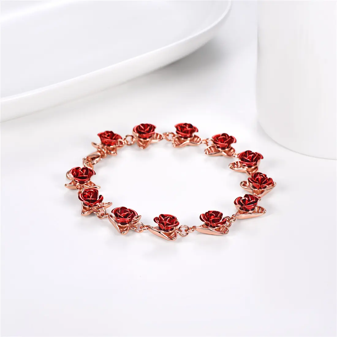 U7 Rose Flower Charm Bracelet Anklet Women Girls Roses Jewelry Lover Gift for Her Dozen Roses Bracelets