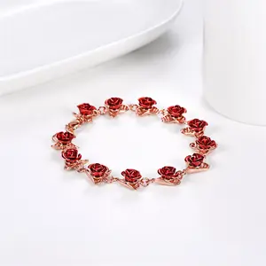 U7 Rose Flower Charm Bracelet Anklet Women Girls Roses Jewelry Lover Gift for Her Dozen Roses Bracelets
