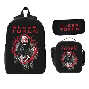 Sleep Token Theme Three-Piece Set Student Backpack Pencil Case & Lunch Bag Unique Design for Organized School Supplies