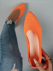Women's Knit Pointed Toe Flat Shoes, Breathable Slip-on Loafers