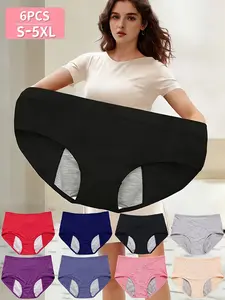 6pcs Women's High-Waisted Leak-Proof Menstrual Underwear Suitable for Heavy Flow, Belly Tummy Trimmer, Breathable Mesh & Thickened Wide-Bottom Seamless Panties, S-5XL (Random Color) for - Use, Hand Washable