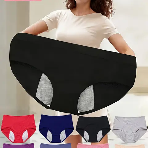 6pcs Women's High-Waisted Leak-Proof Menstrual Underwear Suitable for Heavy Flow, Belly Tummy Trimmer, Breathable Mesh & Thickened Wide-Bottom Seamless Panties, S-5XL (Random Color) for - Use, Hand Washable