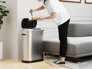 Dufominc 50L Smart Automatic Trash Can, Stainless Steel Construction, Intelligent Sensor Motion-Activated Lid, 17in L x 11in W x 24.76in H Sleek Design for Kitchen & Room Use
