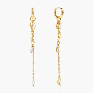 en route Aria Vine Drop Earrings, Elegant Gold Curvature with Brilliant CZ Detailing, Perfect for Whimsical Daily Wear