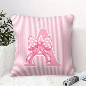 Pink Initial A-Z Polka Dot Bow Throw Pillow, Cute Princess Cushion Accent Pillow, Includes Pillow Core, Soft Comfortable Home Decor Pillows for Sofa Bedroom Dorm, Great Gift for Teen Girls Women