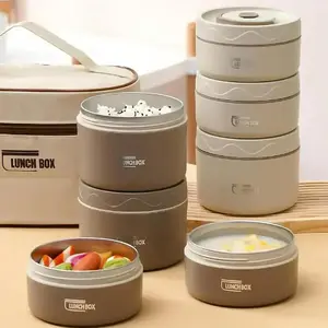 Portable Lunch Box Set, 3 Counts/set Including Lunch Box & Soup Bowl & Snack Box, Food Storage Container for Home Office School Picnic
