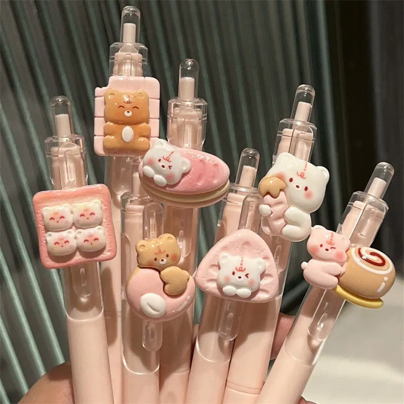 7/14/28pcs Sweet Point Bear Clip Pen, High Aesthetic Quick-Dry Brush Pen, Student Gift Pen, Cute Ballpoint, Office Supplies, Back-To-School Gift