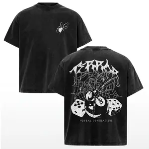 Unisex Double Print Vintage Acid Washed Cotton Short Sleeve Tee Dark Punk Spider Web 8 Ball Horror Streetwear Ideal for Nightclub Party Daily Skateboarding Gothic Style Lovers Perfect Holiday Gift Top         ，。 ？