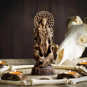 New Nordic Gods Statue Imitation Wood Carving Resin Ornament Resin Craft Mythical Ornament Thor Divine Decoration, Collectible Figurine, Decorative Figurine, Religious Home Decor