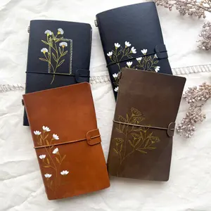 Travel Journal- Floral, Refillable with Lined Pages, Hand Foiled Cover, Neutral Color, 7.9 x 4.7 Inches, Petite Size for Bags and Purses