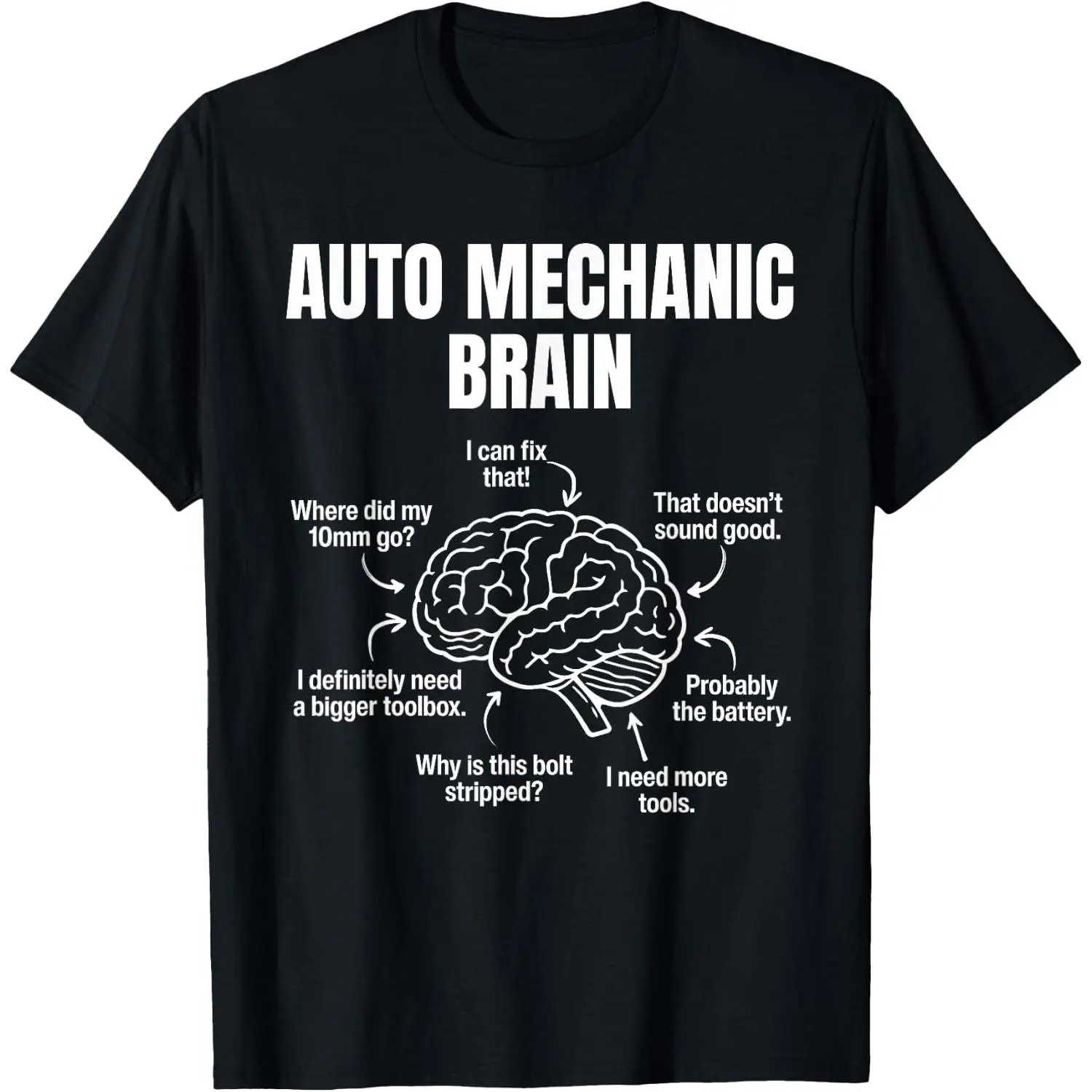 Funny Auto Mechanic Brain T-Shirt for Women, Distressed Short Sleeve Casual Cotton Graphic Tops for Car Repair Fans