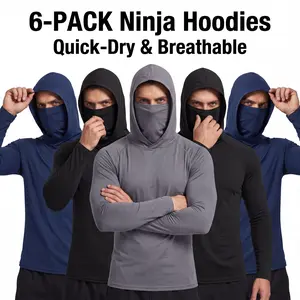 6-piece set men's outdoor work sun protection clothing with sun-blocking hoodie, featuring built-in face mask and neck guard, breathable long-sleeve hoodie