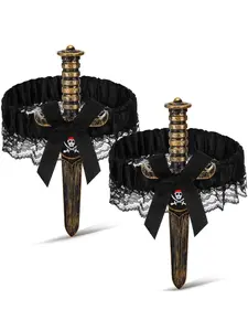 Halloween Bow Garter with Pirate Dagger Lace Bow Leg Ring Sword Leg Holster for Women Halloween Pirate Dress Up Props, Cosplay Accessory for Funny Party ，daily Decor, Trendy All-match & Exquisite Body Jewelry for Birthday Gift, Party Favor