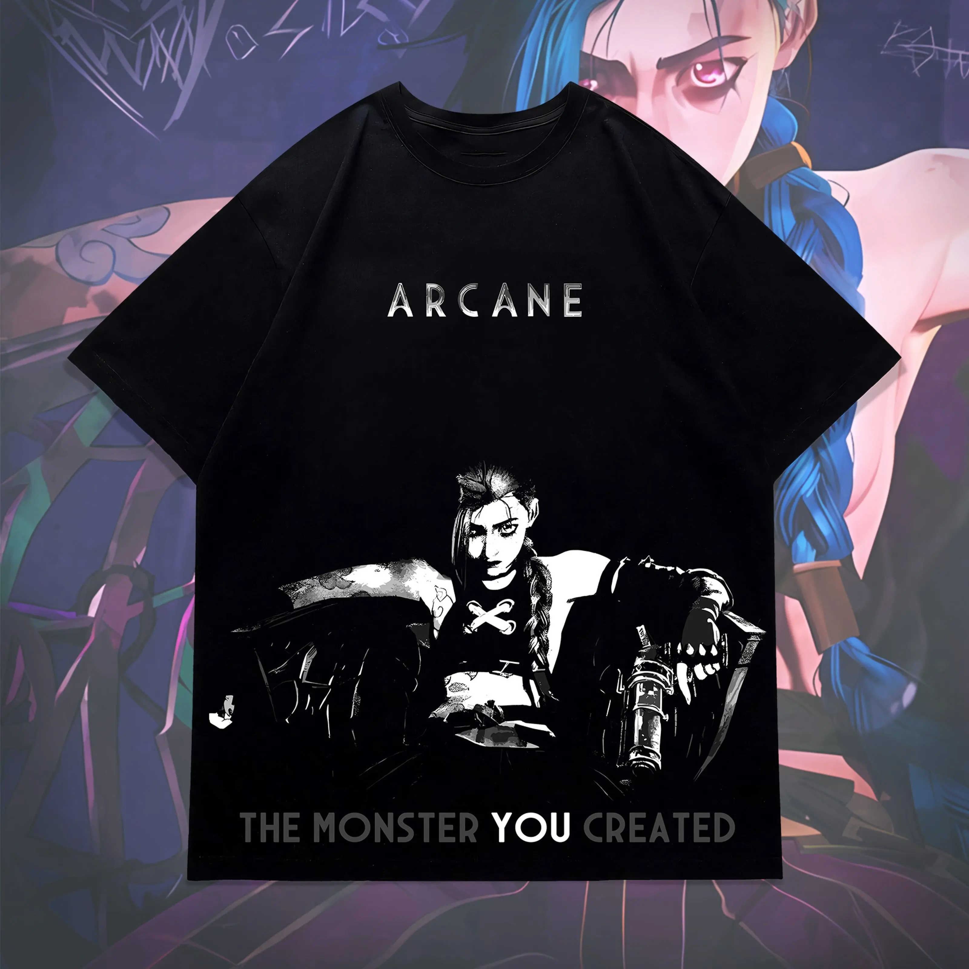 Jinx Arcane Chaos Graphic Tee, Vintage Gaming T-Shirt, League of Legends Fan Apparel T072406