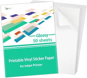 Sticker Paper Printable Vinyl for Inkjet Printer, 50 Sheets Glossy White  Labels