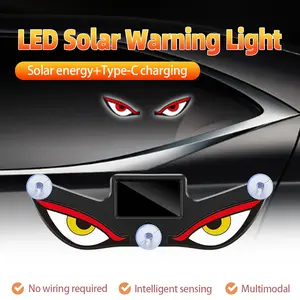 Car Rear Window Dynamic LED Display Vampire Devil Eye Emoji Panel Solar Demon Eye Car Decorative Light Dual Power Solar & Type-C Charging Auto Atmosphere Breathing Light for Semi Truck Pickup SUV Car Trailer Van