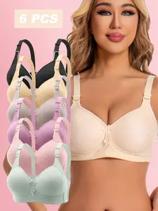 HICLOTH 6-Pack Wireless Push Up Bra Seamless Comfort Fit with Tassel Detail Women's Everyday T-Shirt Lingerie Minimalist Style Basic