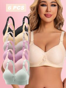 HICLOTH 6-Pack Wireless Push Up Bra Seamless Comfort Fit with Tassel Detail Women's Everyday T-Shirt Lingerie Minimalist Style Basic