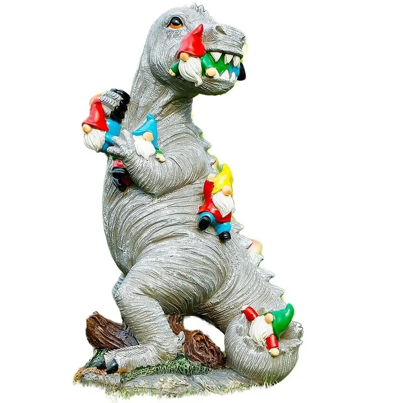 Dinosaur Eating Dwarf Garden Statue, Whimsical Garden Statue, Outdoor Yard Art Decor, Patio Lawn Courtyard Sculpture, Garden Sculptures, Garden Art Piece, Moving Gift for New Home