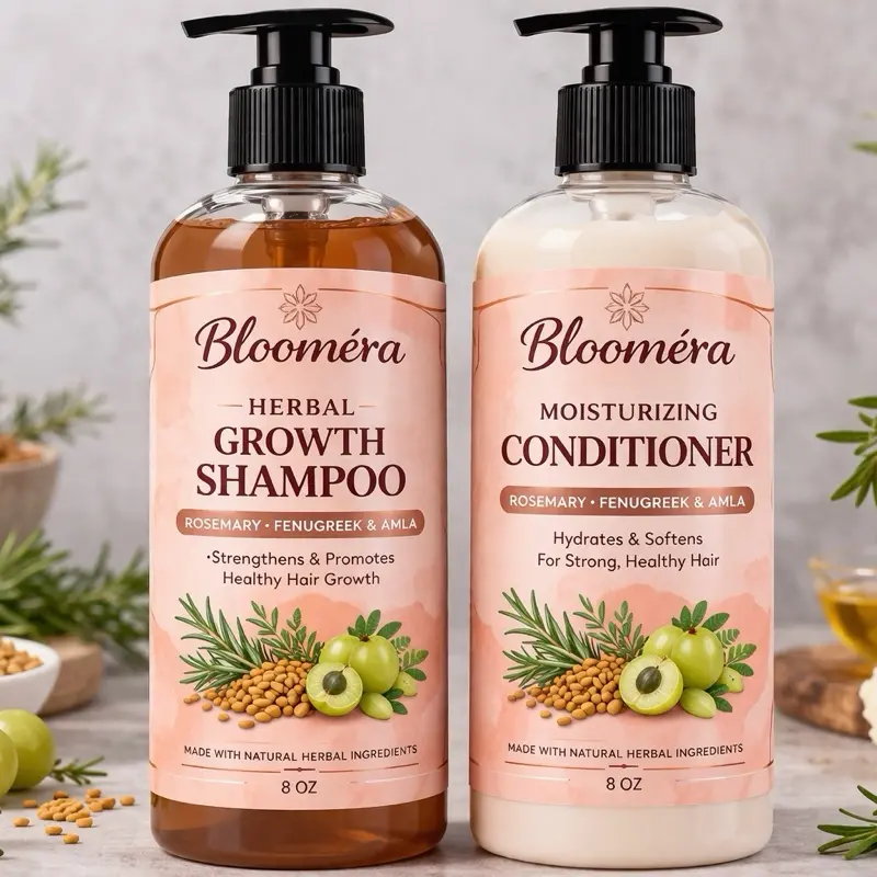 Blooméra Herbal Shampoo & Conditioner Set (8oz) – Rosemary, Fenugreek & Amla | Growth & Moisture System