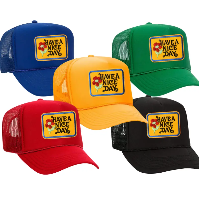 Embroidered "Have a Nice Day" Vintage Patch Trucker Hat, Mesh Back, Multiple Colors