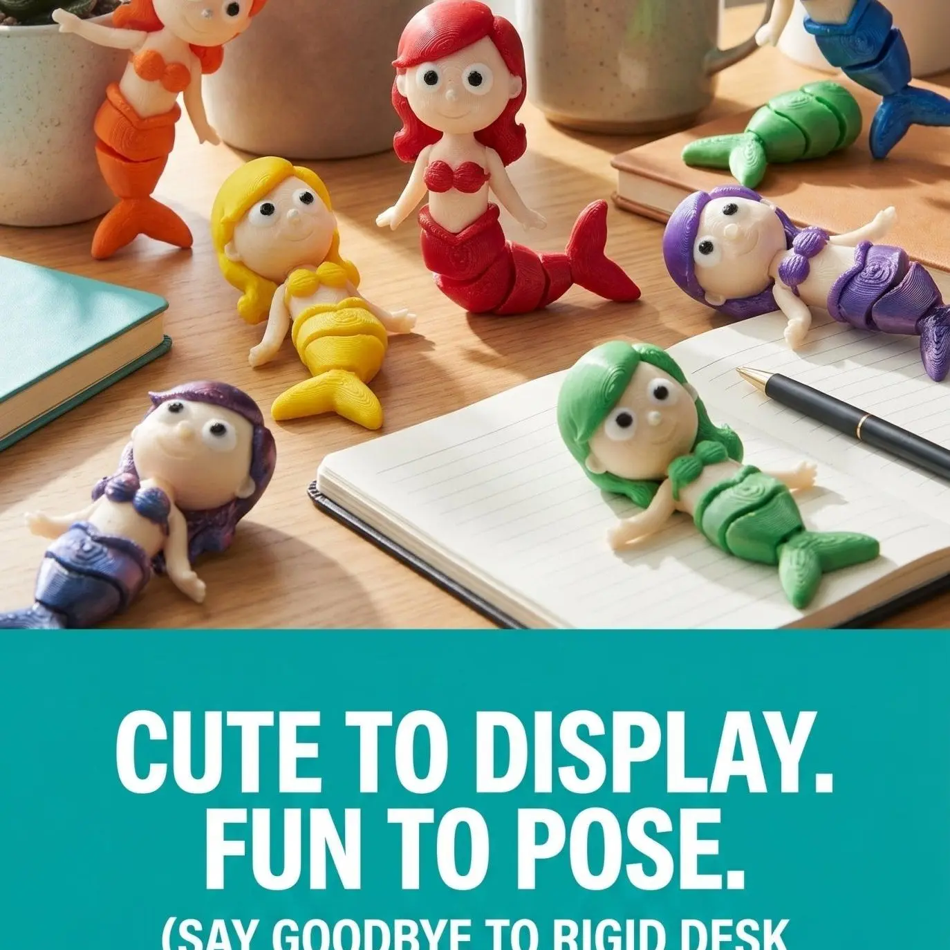 Articulated Mermaid Figure  3D Printed Poseable Fantasy Decor  Desk Display Toy