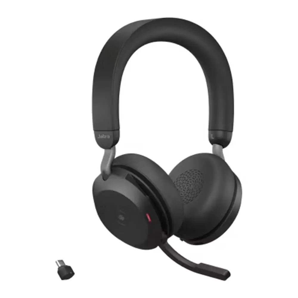 Jabra Evolve2 75 MS Wireless Headset - Black, USB-C, Charging Stand, Electronic Audio Device for Desk & Walking Use, Noise-Canceling Capability, Over Ear