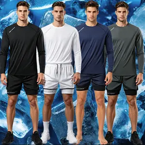 Men's Quick-Dry Athletic Set, Breathable Long Sleeve Top & Anti-Chafe 2-in-1 Shorts for Running, Gym & Training
