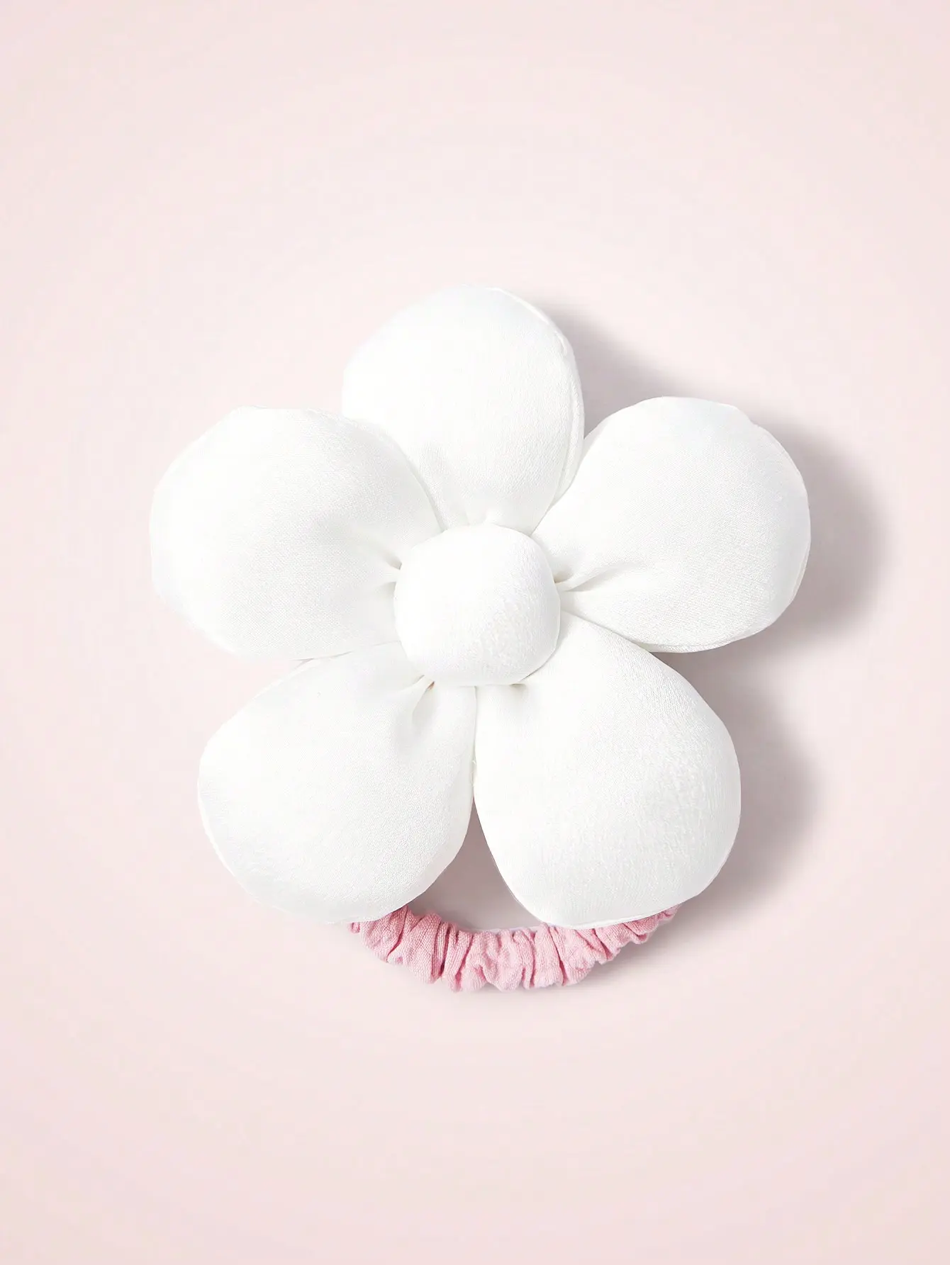 1pc Women's Cute Puffy Floral Fabric Scrunchie, Simple White Flower Textured Elastic Hair Tie, Suitable For Vacation, Picnic, School