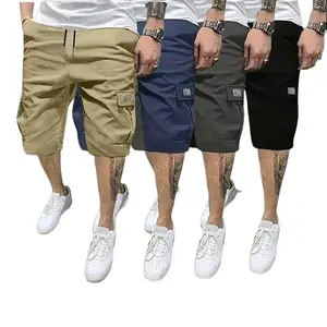 Men's 4-Piece Solid Plain Cargo Shorts Set - Knee Length, Angled Pockets, Casual Bottoms - Versatile for Everyday Use (Gray, Black, Blue, Khaki, Beige)