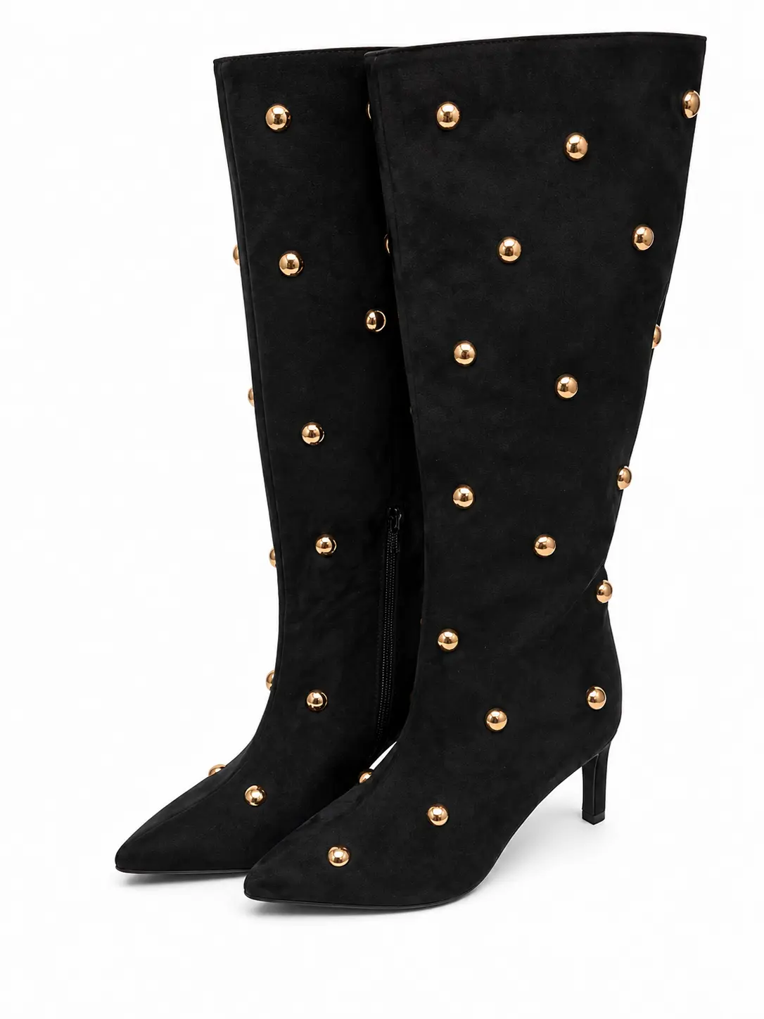 Women's Knee High Studded Boots – Pointed Toe Stiletto Heel