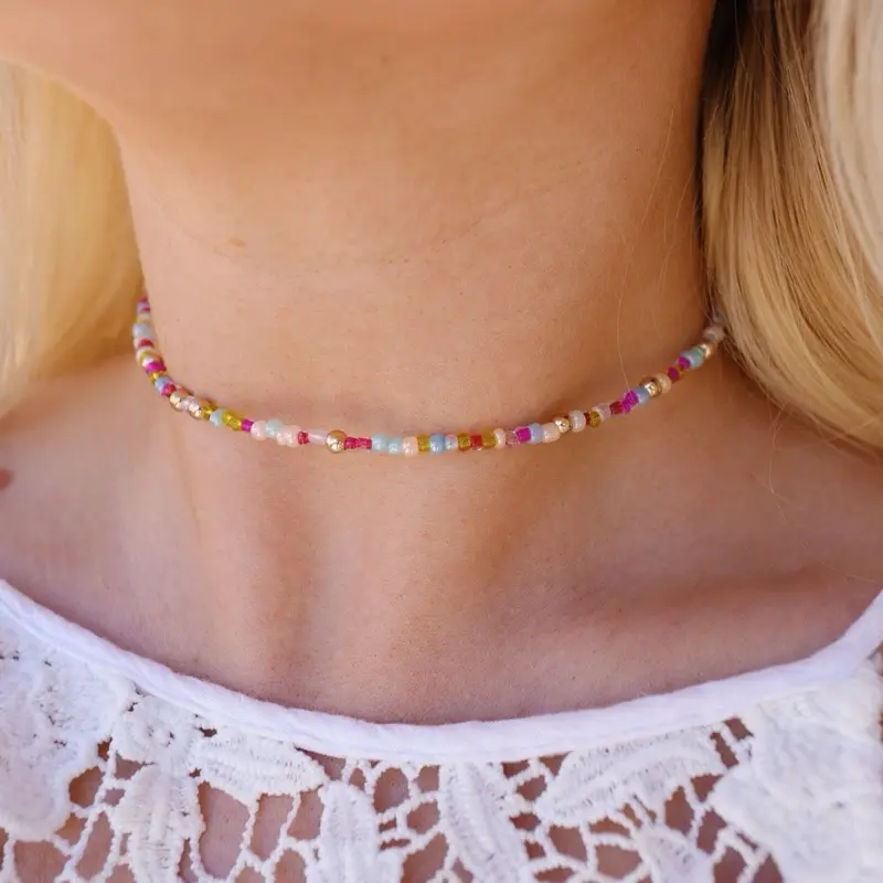 Endless summer seed beaded choker necklace
