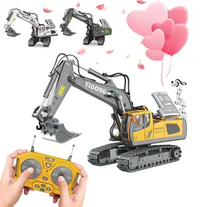 Summer Remote Control Excavator Toys, 1 Set 11-channel Engineering Truck with Music & Metallic Shovel, Construction Vehicle Toys, Excavator Kids Toys Room Decor, Decorative Boys Room Accessories, Gift for Boyfriend, Men's Gift, Playtime