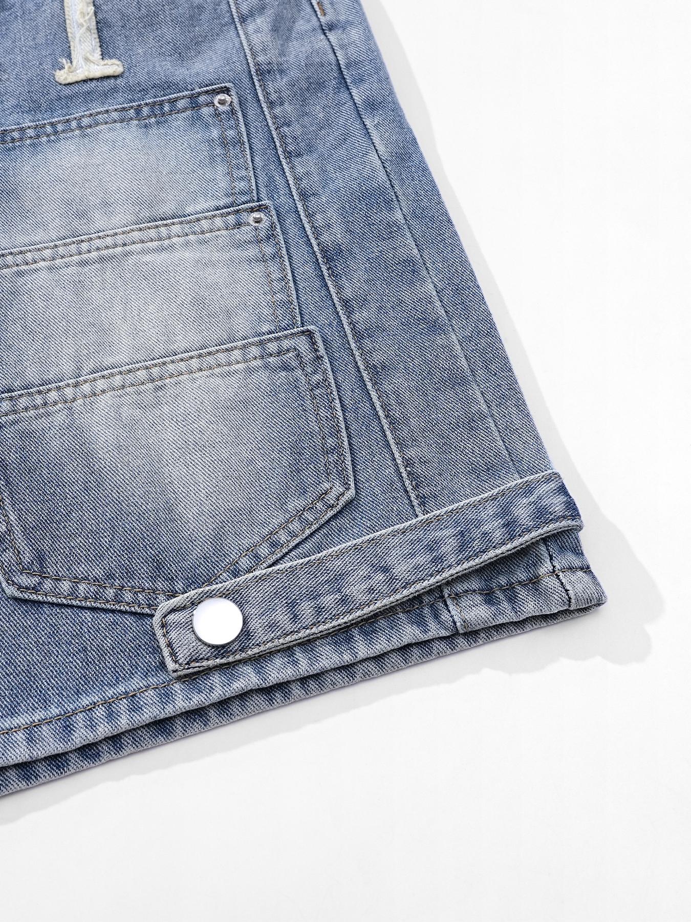 Multi-pocket denim shorts, denim cargo shorts, jeans—Y2K American street style embroidered vintage shorts for both men and women, casual letter embroidery design, perfect for summer fashion everyday wear, versatile casual style.