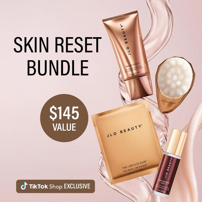 JLO BEAUTY - JLO Skin Reset Bundle – That Overnight Hustle Serum + That Hit Single Gel Cleanser + That Limitless Glow Sheet Mask + FREE Exfoliating Cleansing Brush | Smooth, Brighten, Clear Pores & Hydrate for the Ultimate JLo Glow from JLo Beauty