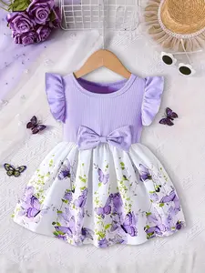 Cute Butterfly Print Baby Girl Dress, Sweet Fashion Sleeveless Party Gown, Ideal for Outdoor Walking and Parties, Baby Clothes Girl