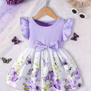Cute Butterfly Print Baby Girl Dress, Sweet Fashion Sleeveless Party Gown, Ideal for Outdoor Walking and Parties, Baby Clothes Girl