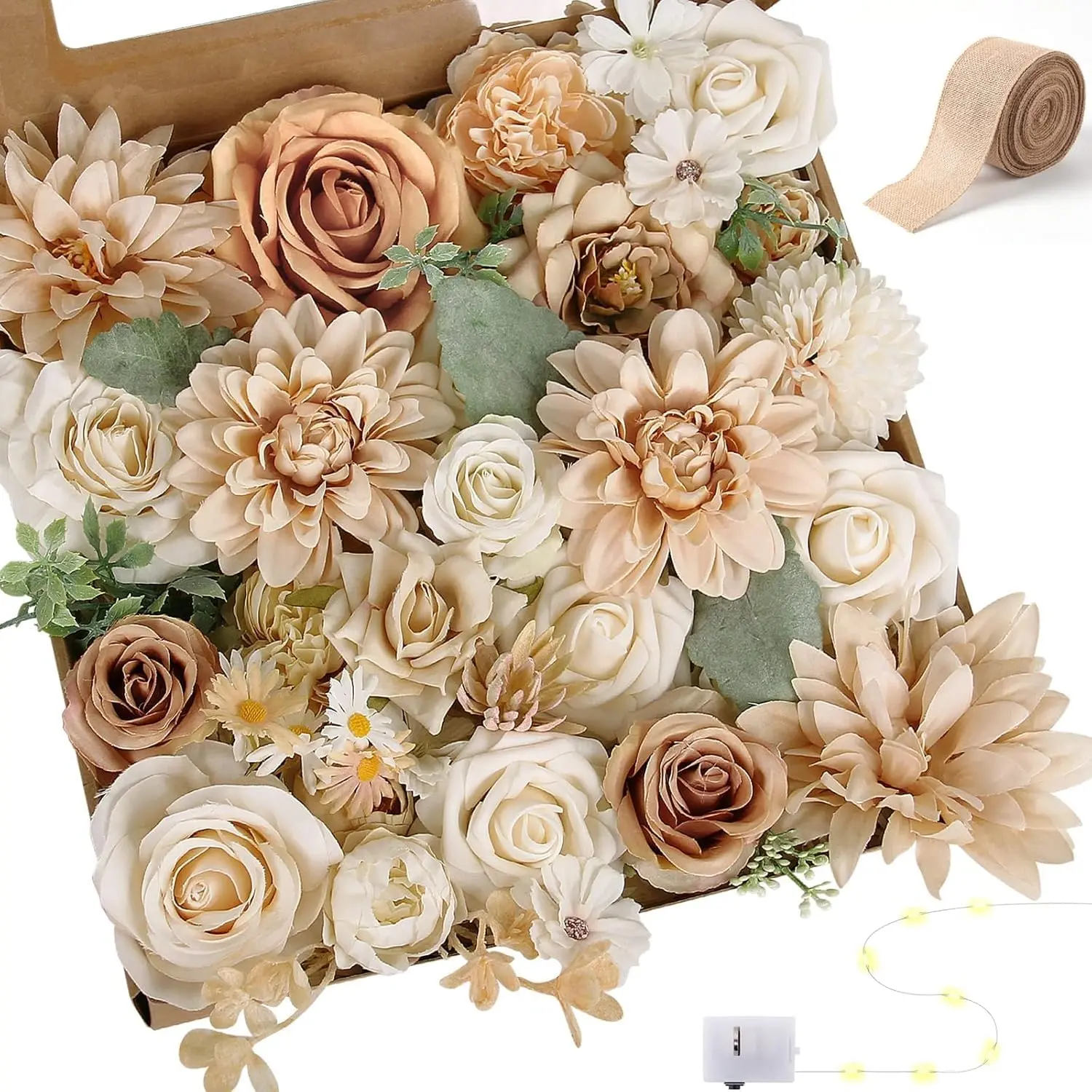 Bulk Nude Silk-Foam Artificial Roses Pack - With Lavender, Eucalyptus, Copper Accents, Greenery Artificial Flowers, Floral Decor for Wedding Supplies, DIY Projects, Flower Arrangement DIY Decorations, Home Decor Gift Option