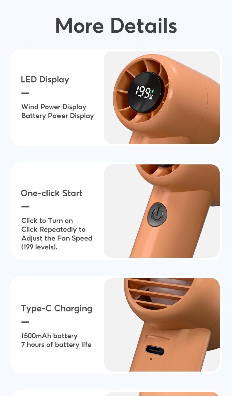 Yodevoe Mini portable handheld fan, rechargeable 3000mAh battery, 100 fan speeds, USB powered, suitable for travel, office, and personal use - Protective