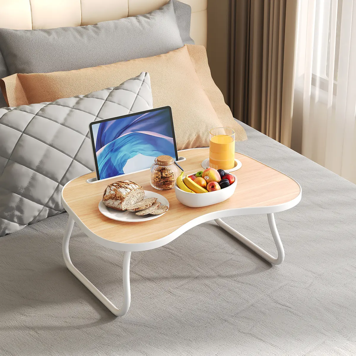 Foldable Portable Lap Desk - Ultra-Large Multi-Functional Office & Home Furniture Bed Tray with Cup Holder, Drawer, USB Fan Light for Working, Relaxing, Foldable Desk