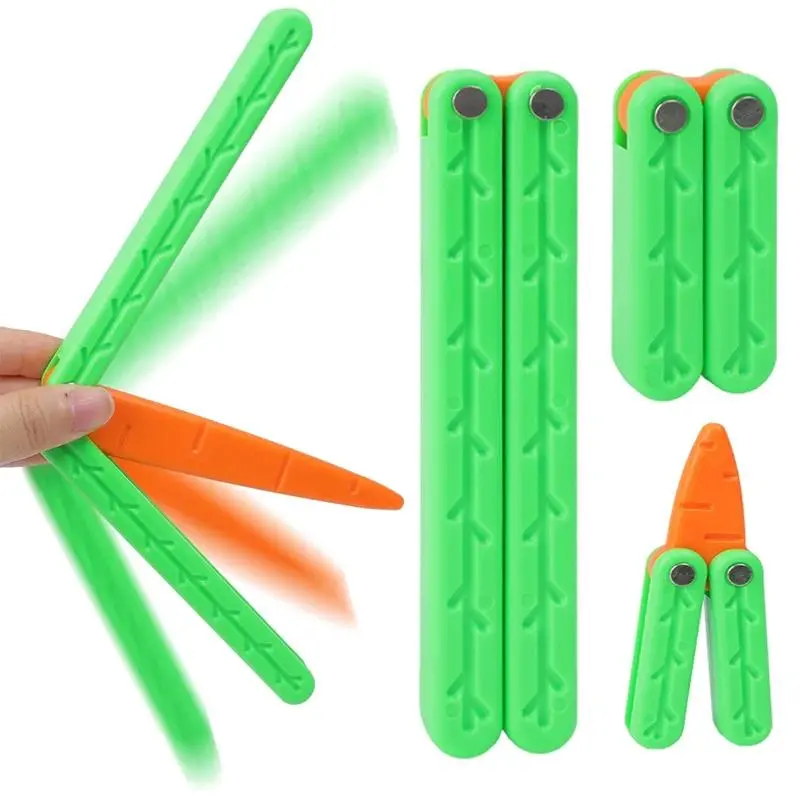 3D Gravity Stress Relief Butterfly Training Knife - Finger-Safe, Non-Edged Plastic Toy for Outdoor Decompression, Carrot-Shaped Cutting Mimicry